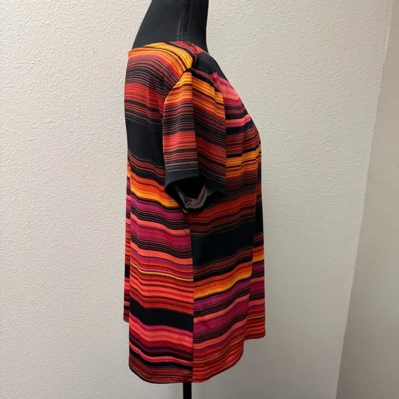 Worthington Petite PXL Orange Black Striped Career Blouse Stretch Top - Picture 6 of 9
